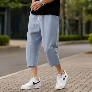 Men&#39;s Cotton Cropped Pants: Relaxed Fit Casual 3/4 Length