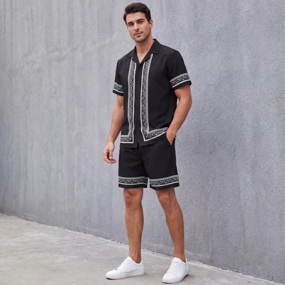 Men's Retro Style Print Two-Piece Set | Lightweight Summer Vacation Outfit