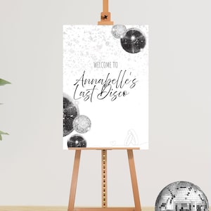 Fête nuptiale - Dernière plaque de bienvenue personnalisée disco/boule disco/double face/enterrement de vie de jeune fille/numérique et copie papier