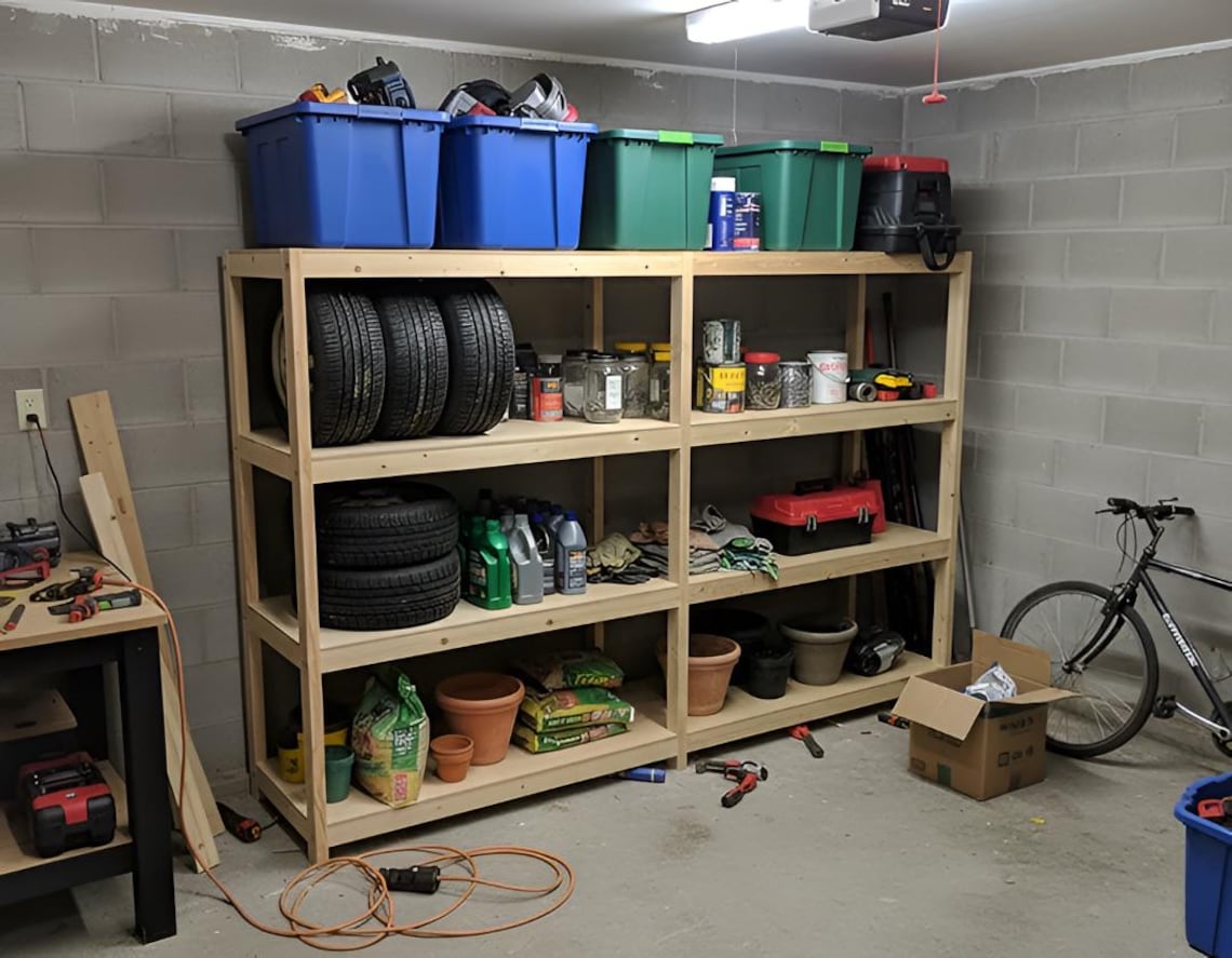 DIY Wood Garage Storage Shelves Build Plan: Heavy-duty Organizer ...