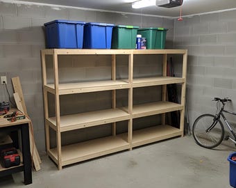 DIY Wood Garage Storage Shelves Build Plan: Heavy-Duty Organizer Workshop Tools Storage (PDF File)