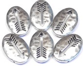 Six 2 Hole Slider Beads Oval Arrow Cut Out Silhouette Antiqued Silver Tone Hammered Metal Western Tribal Southwestern Native American Beads