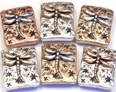 Six 2 Hole Slider Beads Plated Antique Silver Brass Copper Metal Dragonflies Stamped Flower Design Insect Nature Bug Garden Bohemian Beads