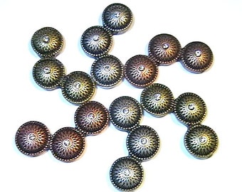 Six 2 Hole Slider Beads 2 Hole Spacer Bars 1.25" Antique Copper Silver Brass Tri Color Mixed Metal Beads, Small Clear Rhinestones Boho Bead