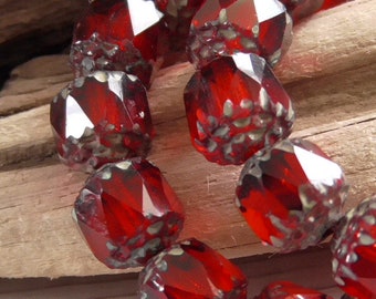 10 - 8mm Czech Transparent Ruby Red Cathedral Faceted Glass Beads Picasso Ends 8mm Czech Cathedral Beads