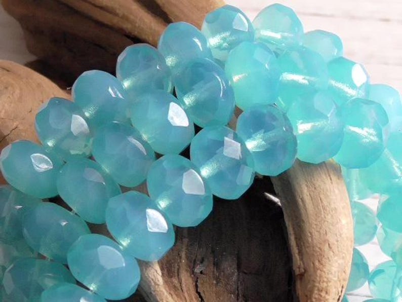 12 - 9x6mm Czech Translucent Aqua Blue Opaline, Opal Faceted Fire ...