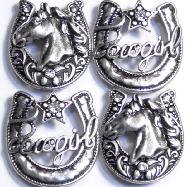 Four 2 Hole Slider Beads Clear Crystal Western Horseshoe "Cowgirl" Horse Head & Star In Antiqued Silver Equestrian Southwestern Horses