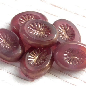 6 - 14x10mm Czech Rosewood & Metallic Copper Oval Table Cut Window, Kiwi, Starburst, Chunky, Carved Pressed Glass Beads, Bohemian Glass Bead