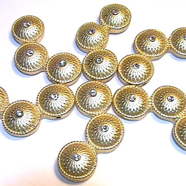 Six 2 Hole Slider Beads, 2 Hole Spacer Bars 1 1/4" Frosted Matte Gold Plated Triple Circle Small Clear Crystals Ornate Bead Matte Gold Bead