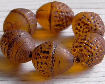 6 - 12x10mm Czech Translucent Matte Amber Brown Dark Brown Wash Acorn Glass Beads Pressed Glass Acorn Oak Tree Seeds Czech Nature Beads