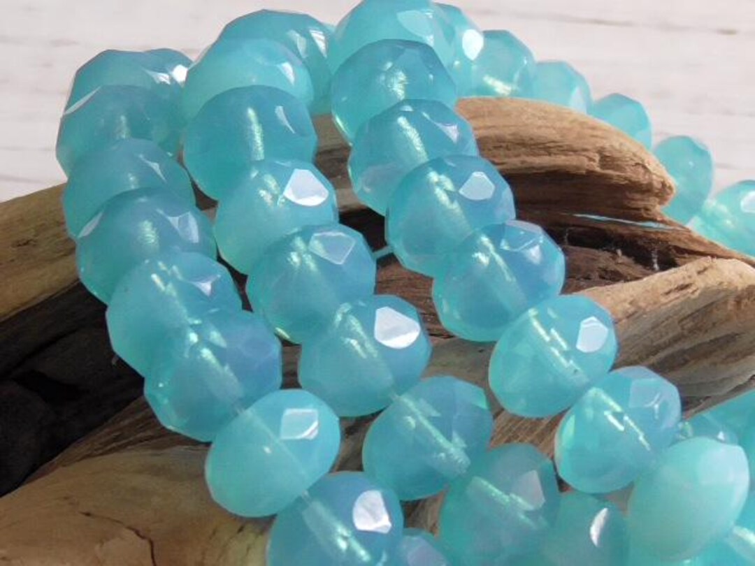 12 - 9x6mm Czech Translucent Aqua Blue Opaline, Opal Faceted Fire ...