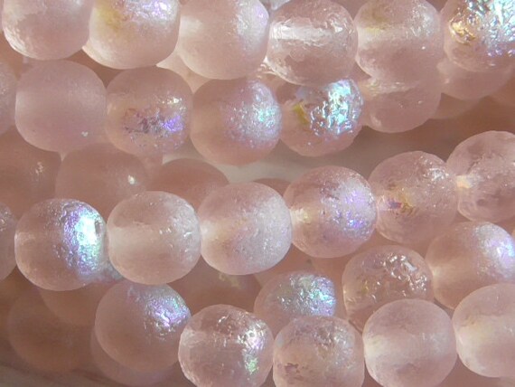 25 - 6mm Czech Glass Matte Pink AB Etched Round Druk Czech Pressed Glass, Czech Textured Glass Bead, Beach Glass