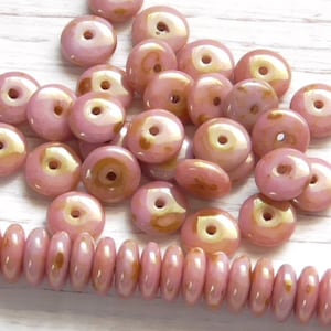 30 - 6x2mm Czech Opaque Rose Pink Bronze Luster Heishi Disc Rondelle Smooth Glass Beads, Czech Pressed Glass Spacer Beads