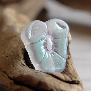 8 - 13x11mm Czech Translucent Matte Clear AB Pansy Flower Bead, Pressed Glass Flower Blossom, Frosted AB Pansies, Floral Garden Nature