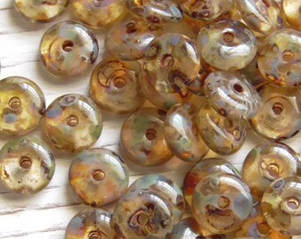 30 - 6x2mm Czech Transparent Mottled Clear Honey Picasso Heishi Disc Rondelle Smooth Glass Beads, Czech Pressed Glass Beads, Washer Spacer