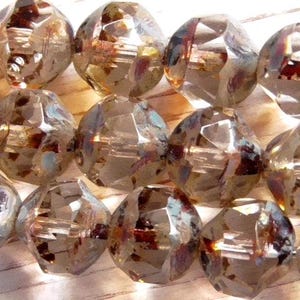 8 - 9mm Czech Crystal Clear Picasso Central Faceted Baroque Nugget Glass Bohemian Beads