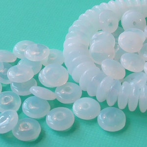 50 - 6x2mm Czech Glass Translucent White Opal, Opalite Glass Heishi Disc Rondelle Smooth Glass, Czech Pressed Glass Beads