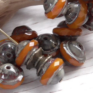 8 - 10x8mm Czech Opaque Spiced Cider Picasso Saturn Saucer UFO Faceted Glass Beads Bohemian Bali Style Orange Picasso Glass Beads