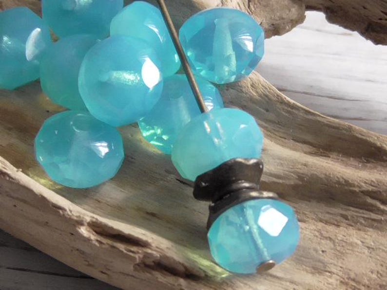 12 - 9x6mm Czech Translucent Aqua Blue Opaline, Opal Faceted Fire ...