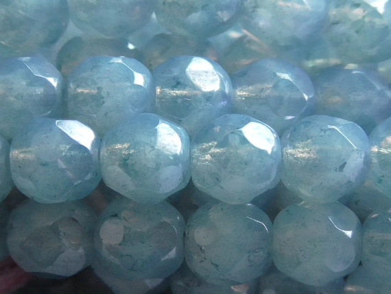 25 8mm Sky Blue Opal beads, opaque faceted round firepolished