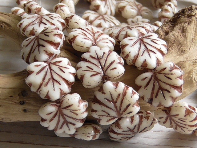 Fall Leaf Beads Glass Beads Hand painted 13mm Oval Brown DIY Jewelry 20 pcs