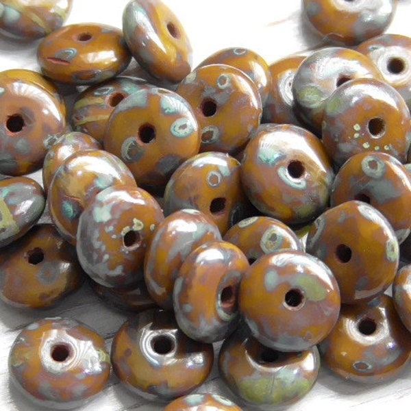 30 - 6x2mm Czech Opaque Yellow Ochre Picasso Heishi Disc Rondelle Smooth Glass Beads, Czech Pressed Glass Washer, Sunflower Mustard Spacer