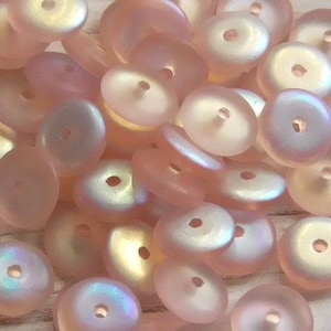 30 - 6x2mm Czech Translucent Matte Frosted Cherub Pink AB Heishi Disc Rondelle Glass Beads, Czech Pressed Glass, Washer Spacer Beads
