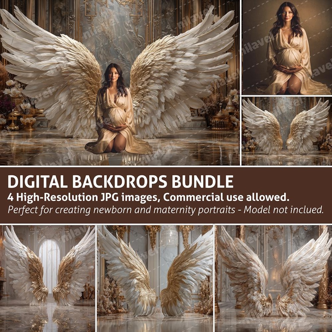 Golden Angel Wings Digital Backdrops | 4 JPG Backgrounds for Maternity ...