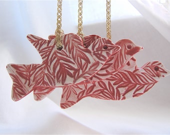 Bird Ornament Ceramic  Keepsake Decoration - Red Birds