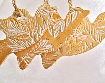 Handmade Bird Ornaments Ceramic Decorative Birds Set of 3 Gold Doves