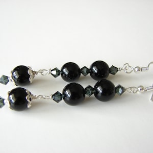 Dangle Earrings Onyx Sterling Silver and Swarovski Crystal Black Dangle Earrings