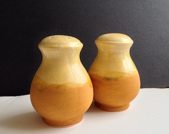 Rustic Pottery Golden Glazed Salt and Pepper Shakers: Country Kitchen Decor