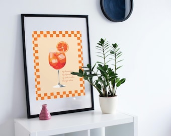 Arte mural con receta de Aperol Spritz: póster de cóctel con impresión digital, receta de bebida imprimible, decoración italiana para el hogar en verano, estética costera