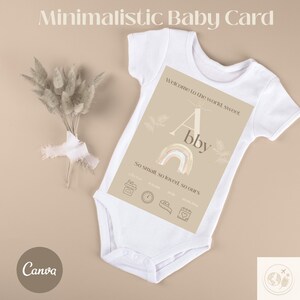 Cartão de anúncio de nascimento minimalista • Modelo editável do Canva • Cartão de bebê moderno • Anúncio de bebê neutro em termos de gênero • Design para impressão