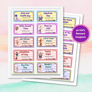 Coupons-Kid&#39;s Reward Coupons -Colorful Incentives-Digital Download, Grandkid Reward, Fun and Educational Kids Rewards- Behavior Motivation