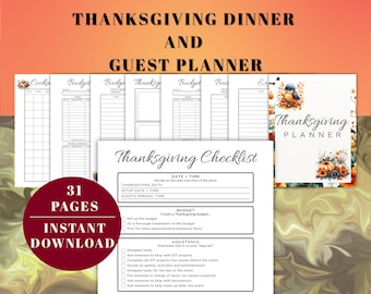 Thanksgiving Dinner Party Planner Printable | Holiday Meal Organizer, Menu Planner, Guest List, Shopping List, Hosting Checklist, Party Prep