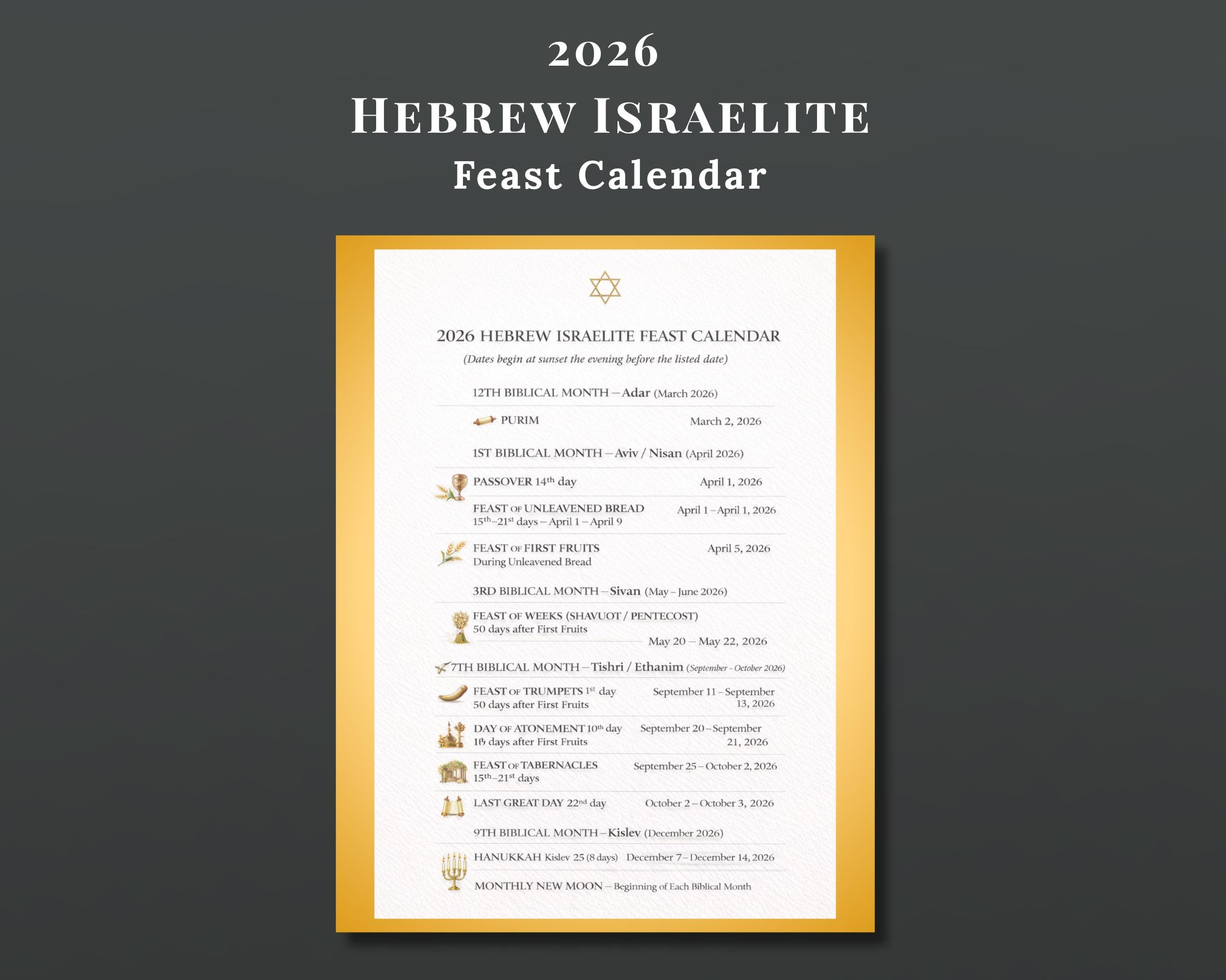2026 Hebrew Calendar Bundle | Jewish Holidays, Hebrew Israelite Feasts ...