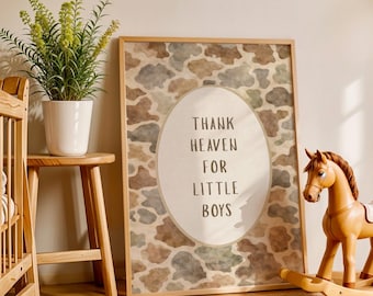 Vintage Camo Country Nursery Wall Art Print, God Bless Little Boys, Rustic Boy Room Hunting Decor, Farmhouse Nursery Art