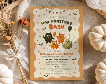 Kids Halloween Birthday Invitation, Halloween Monsters Birthday Party Invite, Spooky Kids Editable Birthday Template