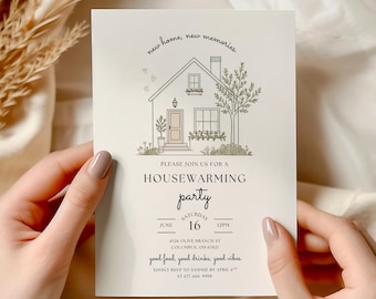 Editable Housewarming Invitation, Housewarming Party Invite, Hand Drawn Invite, Home Sweet Home, New Home Party