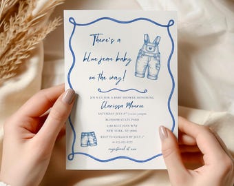 Blue Jean Baby Shower Invite, Denim Baby Shower Invitation, Western Denim Jean Baby Shower, A Blue Jean Baby Is On The Way