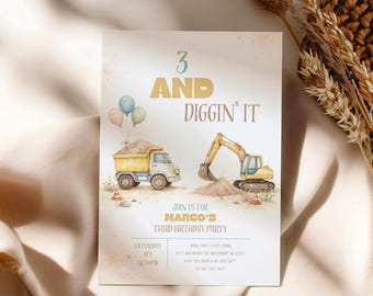 Editable Construction Invitation, Construction Boy Birthday Invitation, Dump Truck Party Invite, Printable Template