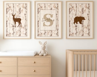 Woodland Nursery Prints, Deer Hunting Animal Gallery Wall Art, Cowboy Nursery, Custom Nursery Name Sign