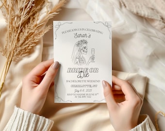 Bride Or Die Bachelorette Itinerary Invitation, Editable Skeleton Bride Till Death Do Us Party Invite