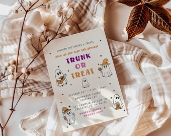 Halloween Trunk Or Treat Invitation, Editable Halloween Party Invite, Kids Ghost Halloween Party