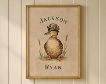 Vintage Duck Hunting Nursery Wall Art Print, Custom Rustic Nursery Name Sign, Boy Hunting Decor, Farmhouse Nursery Art