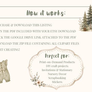 Boho Woodland Animal Baby Shower Clipart Bundle, Watercolor Forest Animals PNG, Green Baby Shower Clipart, Commercial Use image 3