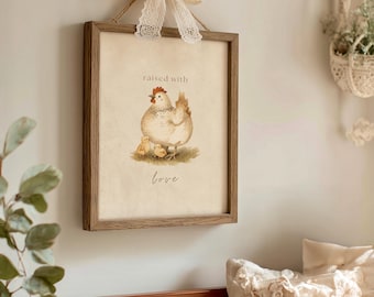 Vintage Farm Chicken Nursery Wall Art Print,  Country Baby Nursery Decor, Rustic Farmhouse Chicken Nursery Art