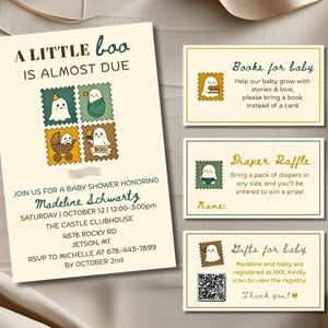 A Little Boo Is Almost Due Stamps Baby Shower Bundle, Gender Neutral Halloween Baby Shower, Diaper Raffle Card, Printable Baby Shower Invite