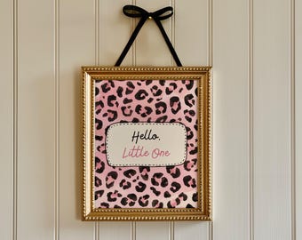 Pink Cheetah Print Nursery Wall Art, Hello Little One Baby Girl Safari Nursery, Kids Room Cheetah Wall Decor, Wild One Nursery